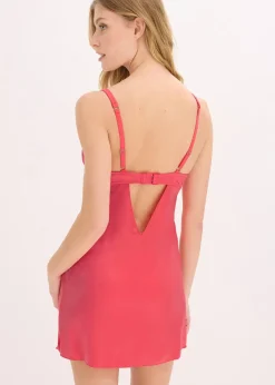 Babydoll en matière brillante avec broderie florale métallisée