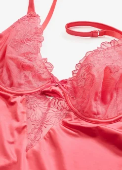 Babydoll en matière brillante avec broderie florale métallisée