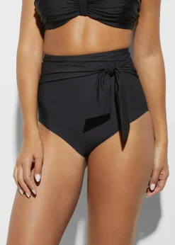 Bas de maillot sculptant taille haute avec lien à nouer, maintien fort