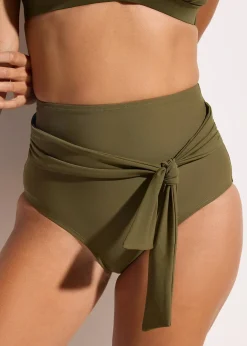 Bas de maillot sculptant taille haute avec lien à nouer, maintien fort