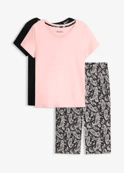 Bas et 2 hauts de pyjama 100% coton (ens. 3 pces)