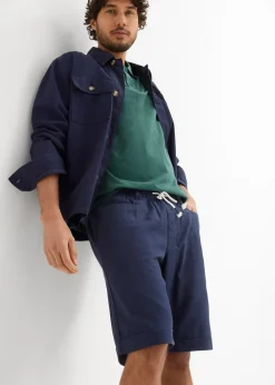 Bermuda à taille élastiquée en lin mélangé, Regular