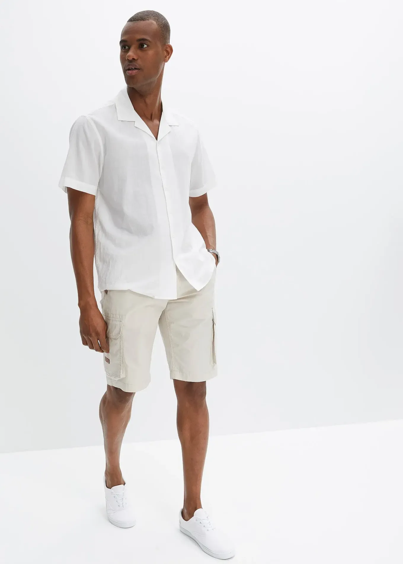 Bermuda cargo avec ceinture et taille élastiquée, Regular