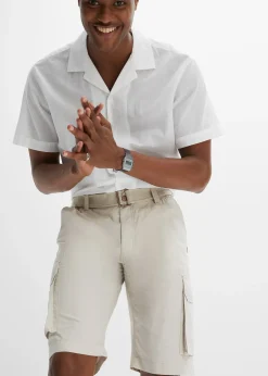 Bermuda cargo avec ceinture et taille élastiquée, Regular