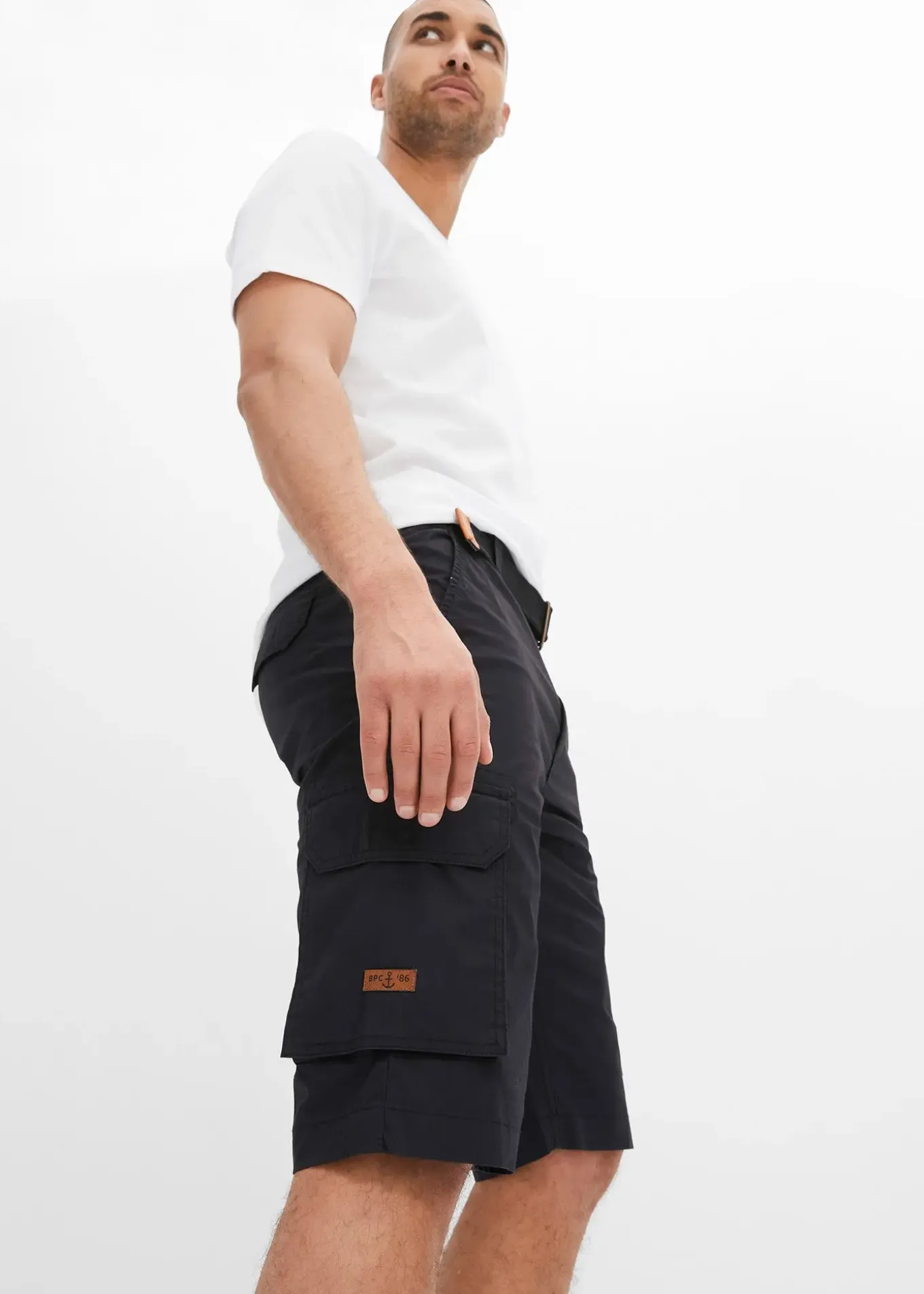 Bermuda cargo avec ceinture et taille élastiquée, Regular