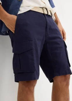 Bermuda cargo avec lin et ceinture, Regular