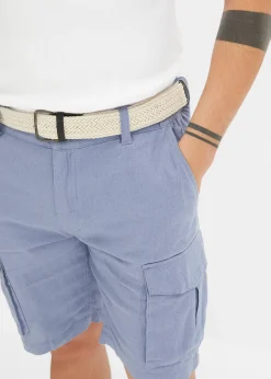 Bermuda cargo avec lin et ceinture, Regular