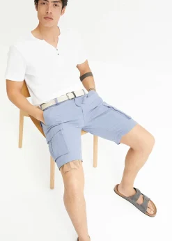Bermuda cargo avec lin et ceinture, Regular