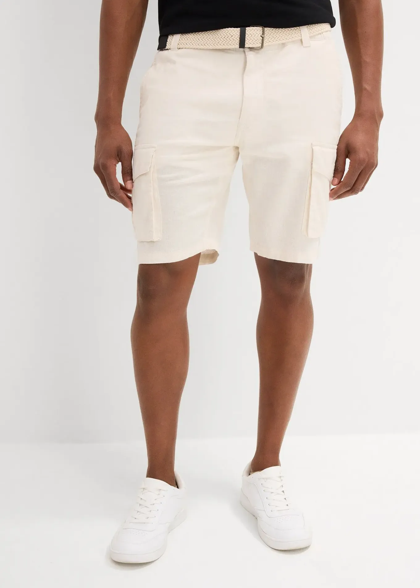 Bermuda cargo avec lin et ceinture, Regular