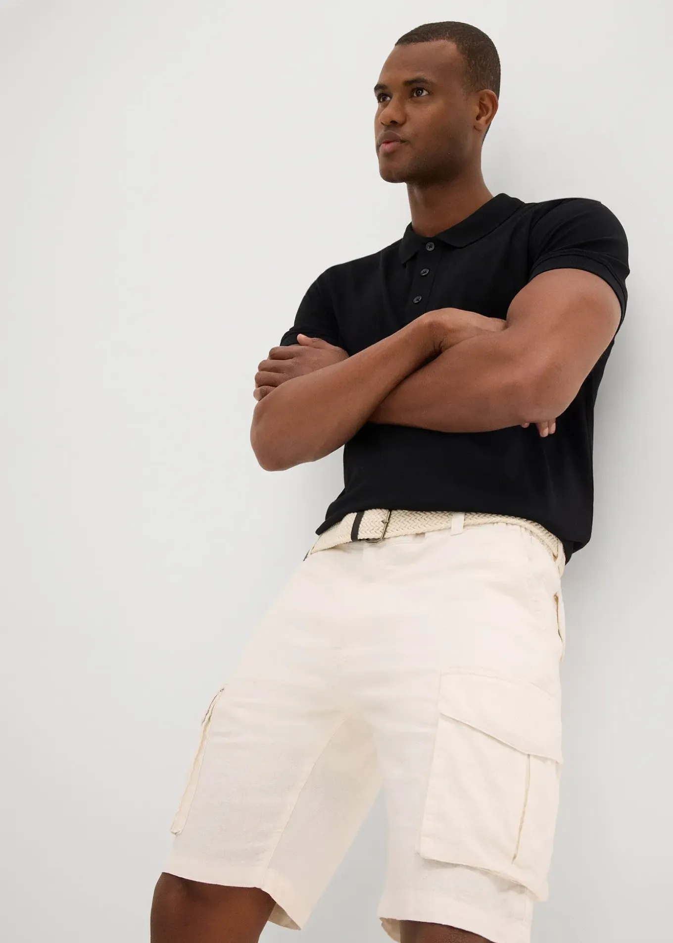 Bermuda cargo avec lin et ceinture, Regular