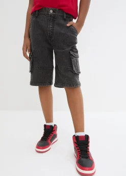 Bermuda cargo en jean à taille élastiquée, loose