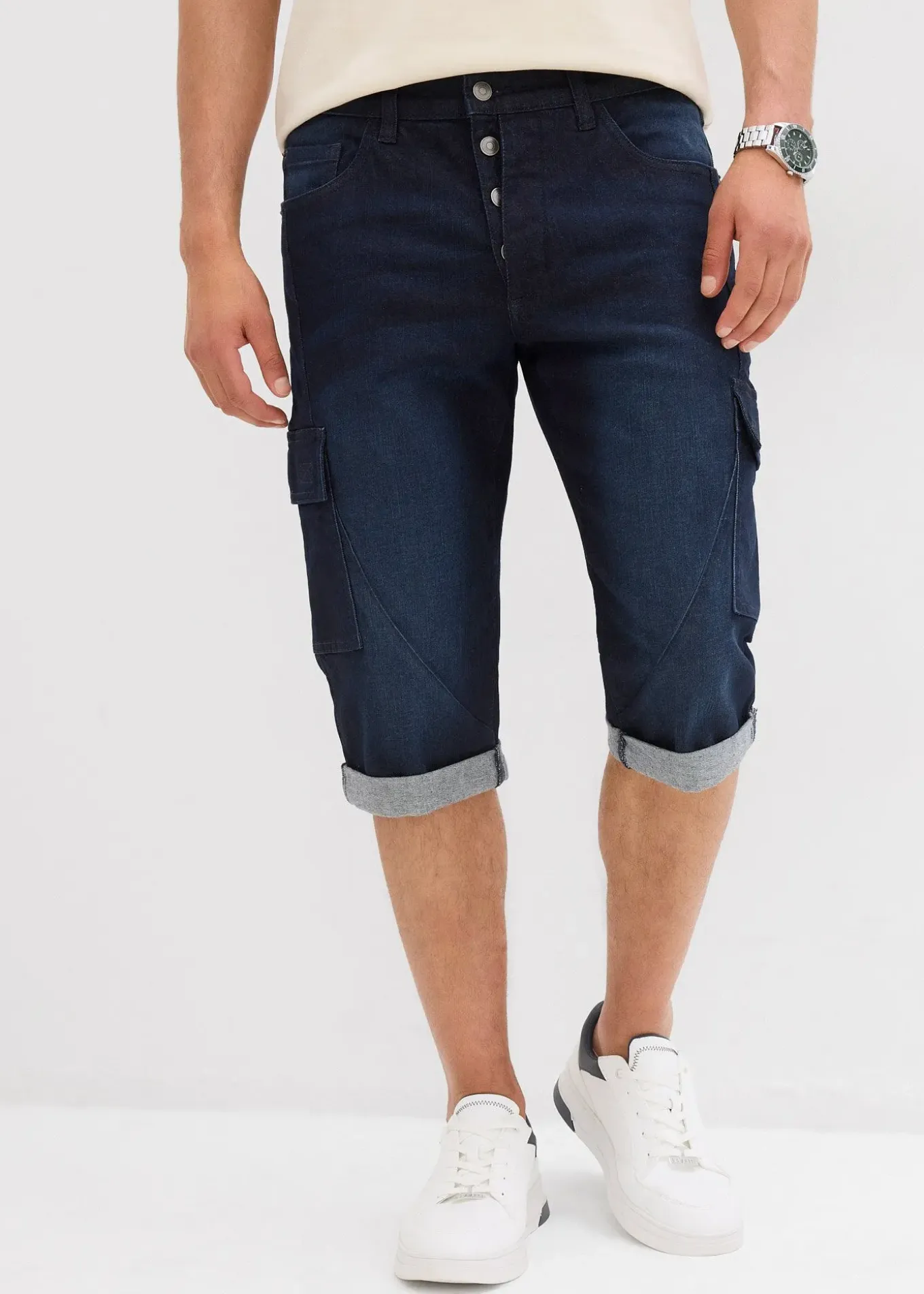 Bermuda cargo en jean extensible, regular