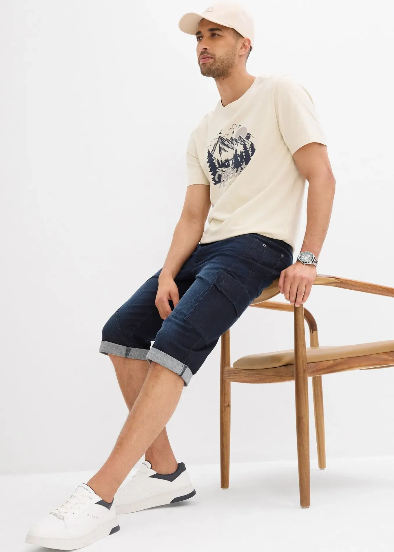 Bermuda cargo en jean extensible, regular