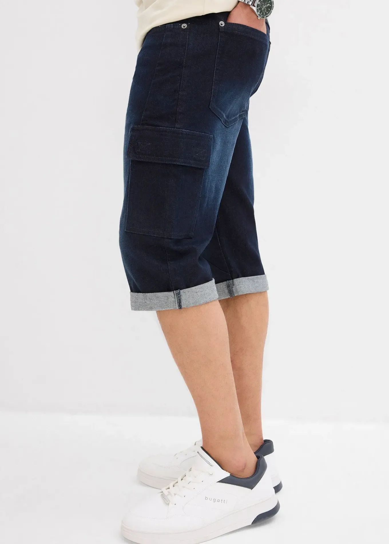 Bermuda cargo en jean extensible, regular