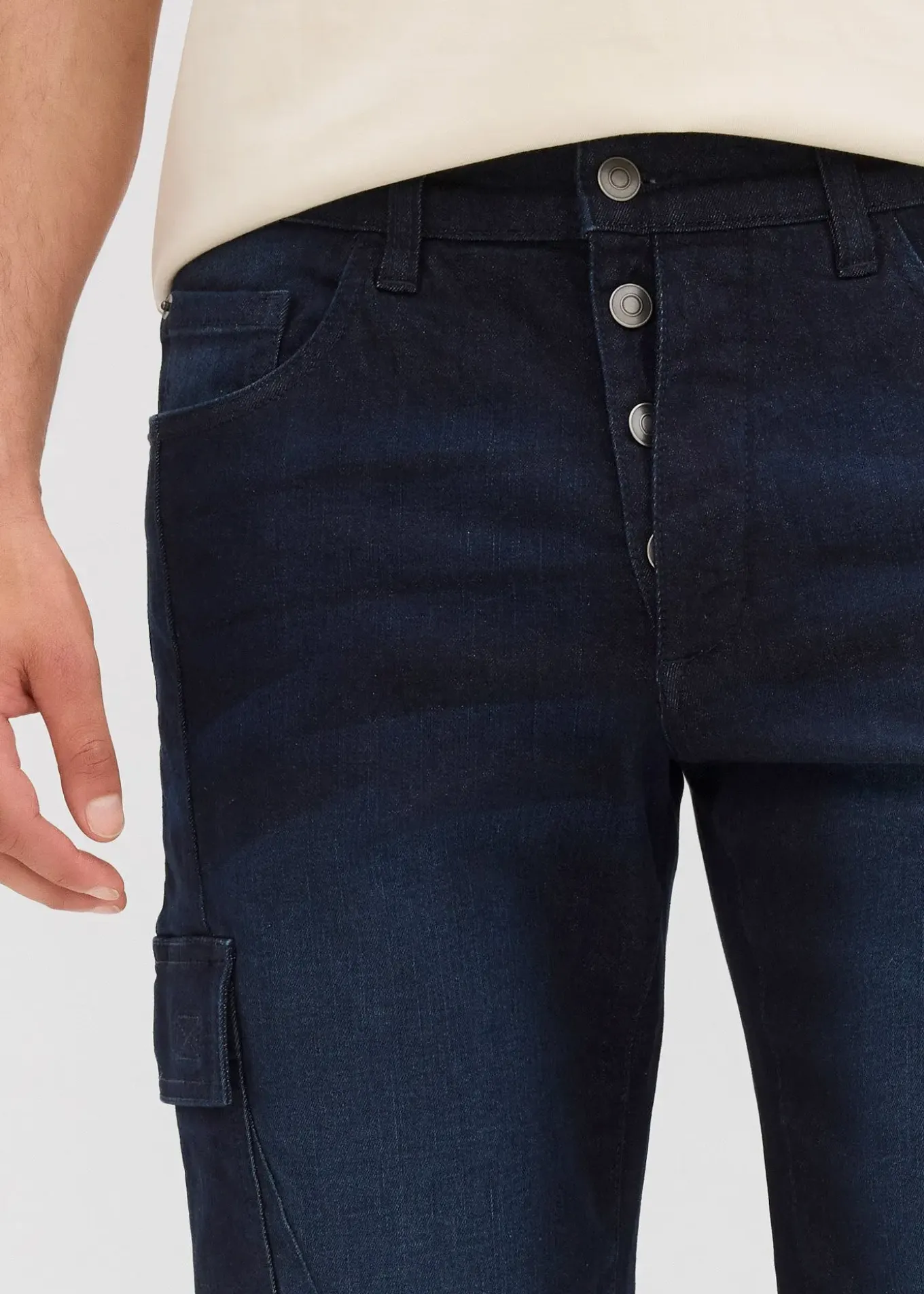 Bermuda cargo en jean extensible, regular