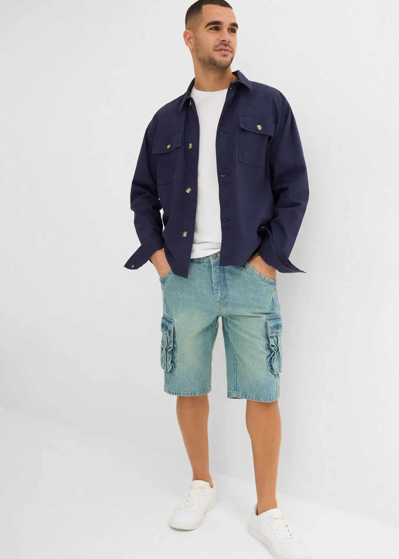 Bermuda cargo en jean, regular