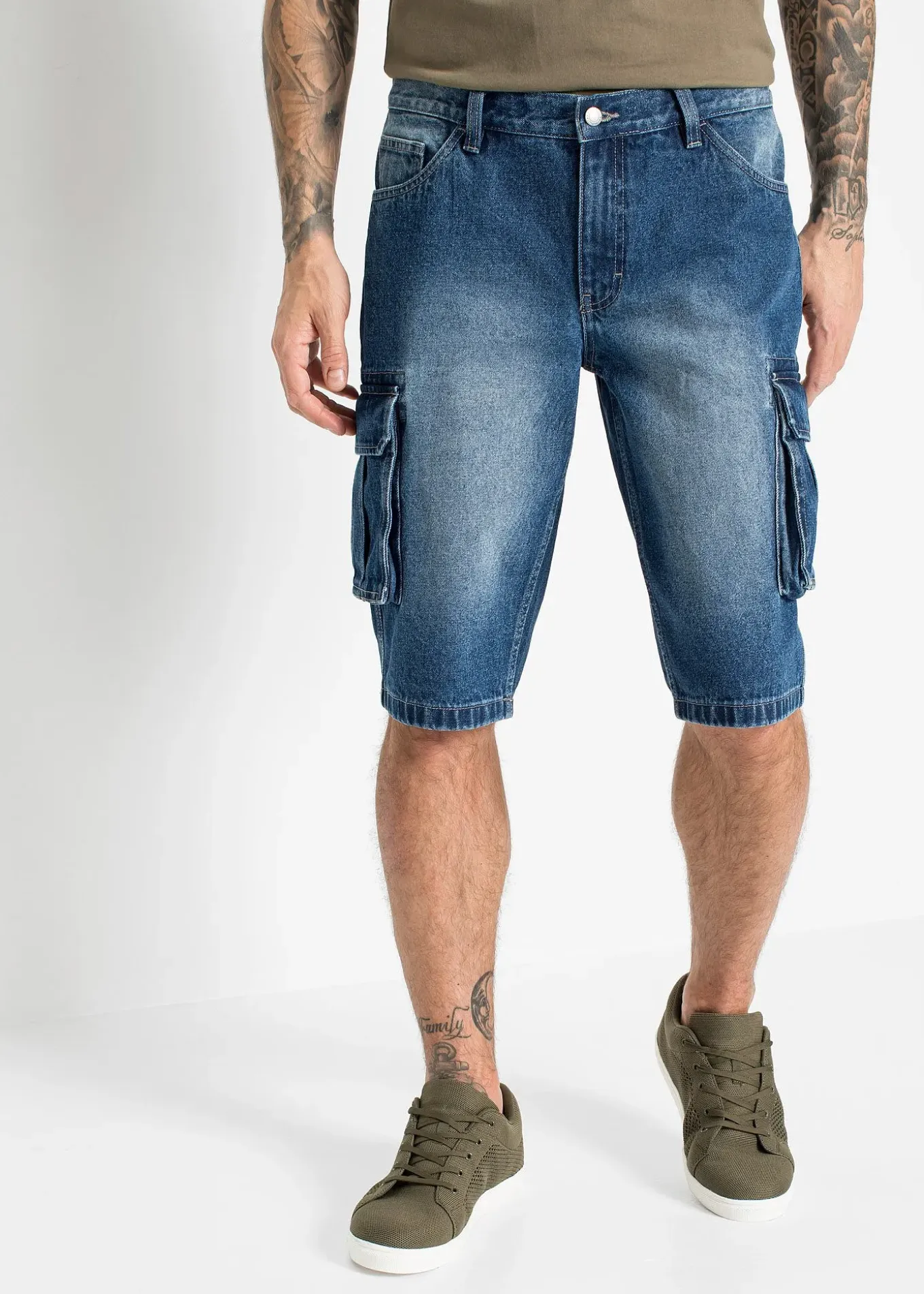 Bermuda cargo long en jean, loose