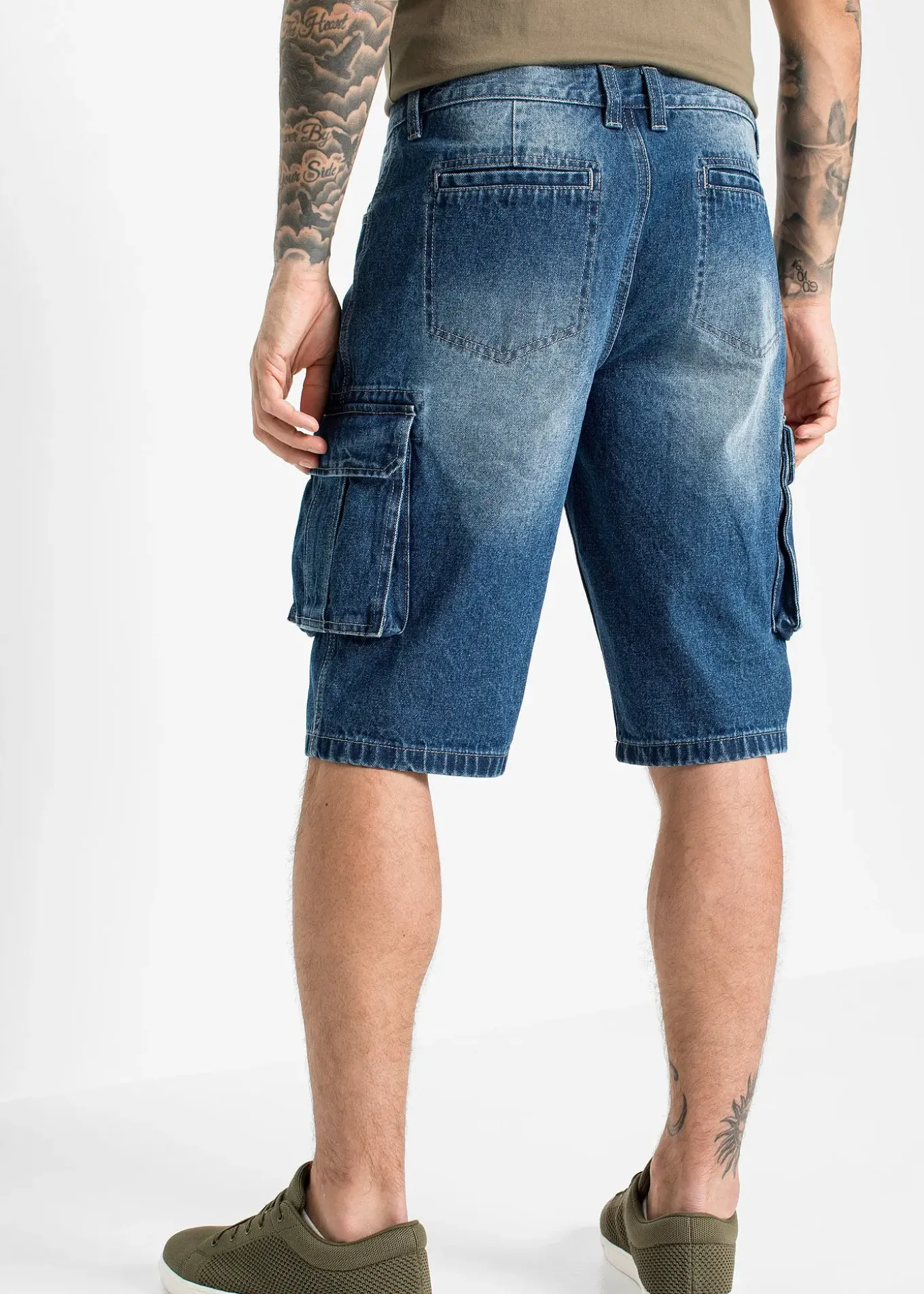 Bermuda cargo long en jean, loose