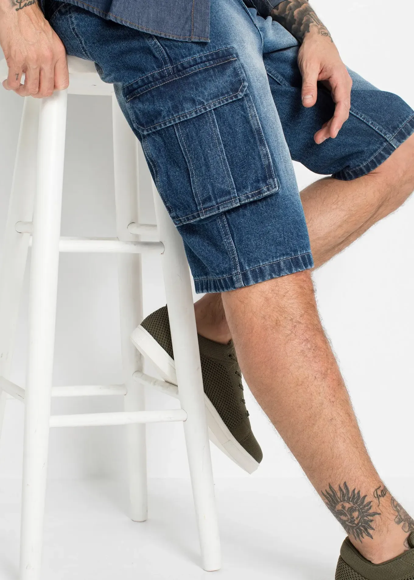 Bermuda cargo long en jean, loose