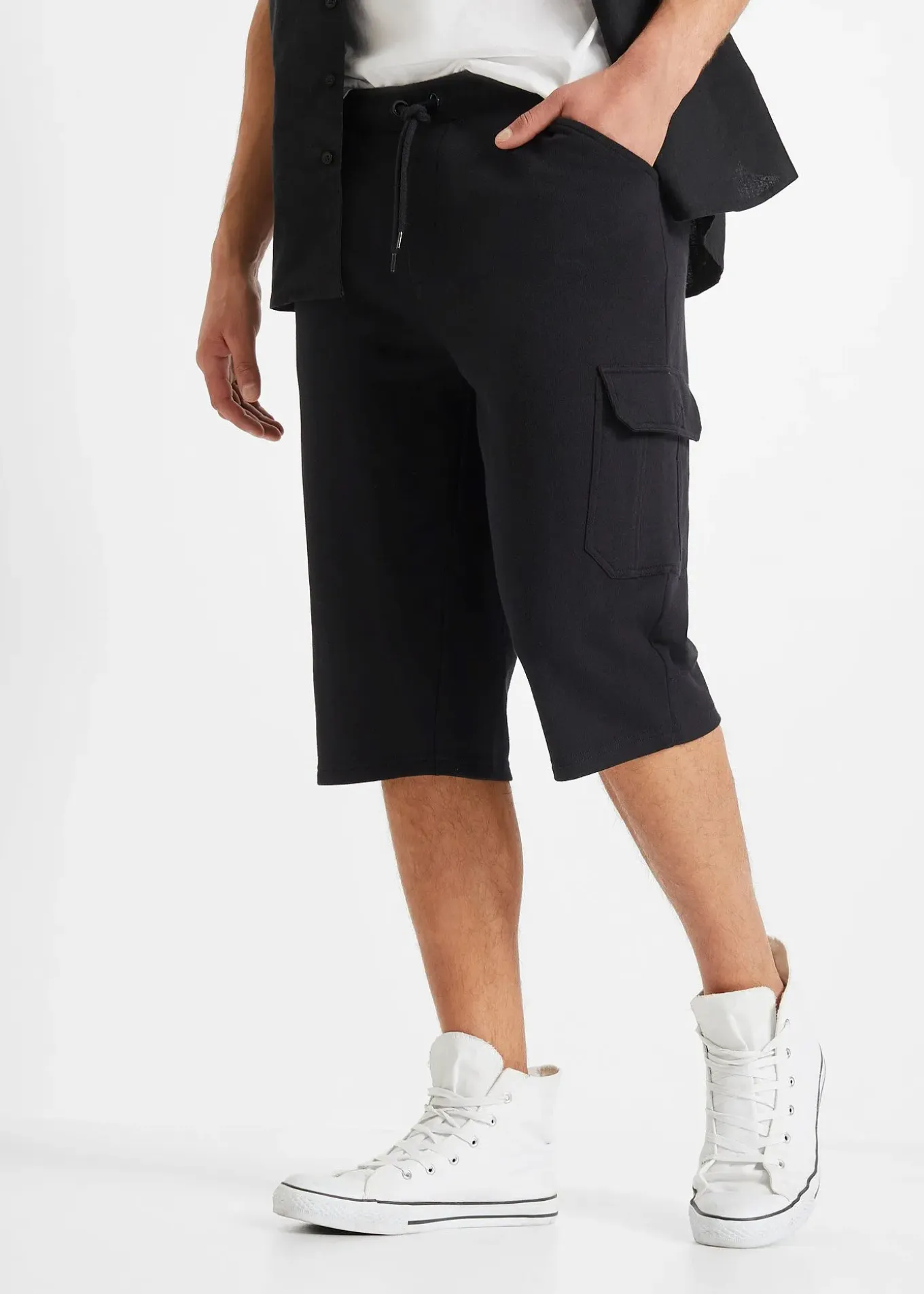 Bermuda cargo long en sweat 100% coton, regular