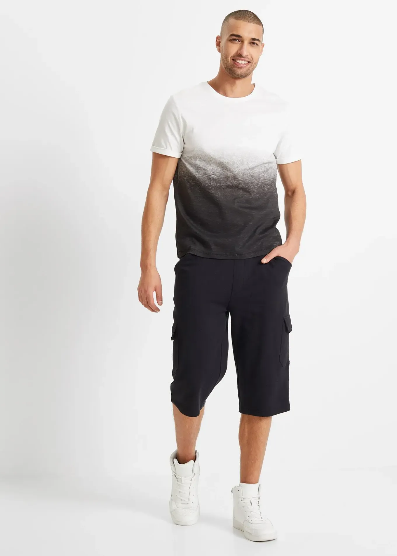 Bermuda cargo long en sweat 100% coton, regular