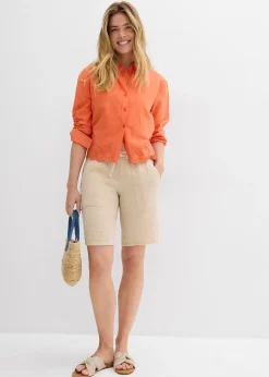 Bermuda en gaze de coton avec taille élastiquée