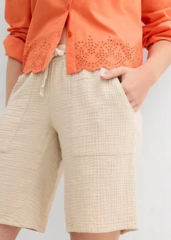 Bermuda en gaze de coton avec taille élastiquée