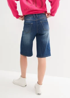 Bermuda en jean à taille haute et élastiquée