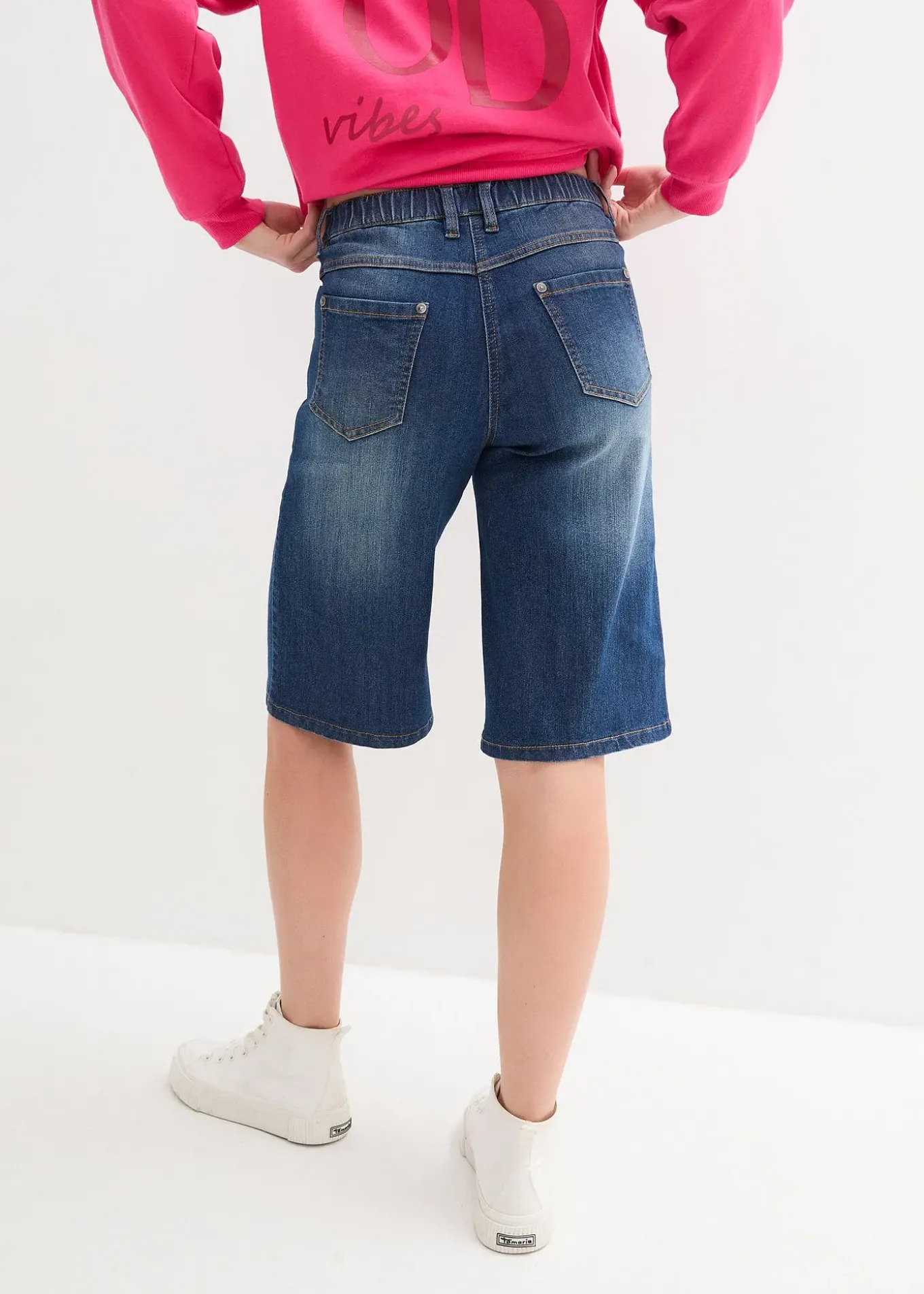 Bermuda en jean à taille haute et élastiquée