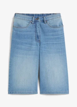 Bermuda en jean à taille haute et élastiquée