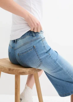 Bermuda en jean à taille haute et élastiquée