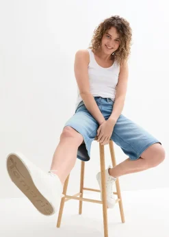 Bermuda en jean à taille haute et élastiquée