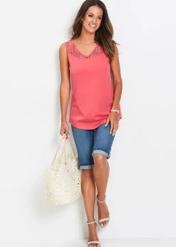 Bermuda en jean avec taille entièrement élastiquée