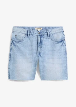 Bermuda en jean extensible à finitions effilochées, loose