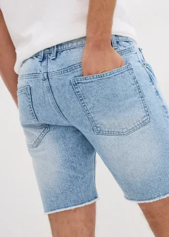 Bermuda en jean extensible à finitions effilochées, loose