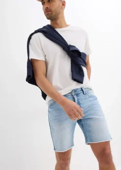 Bermuda en jean extensible à finitions effilochées, loose