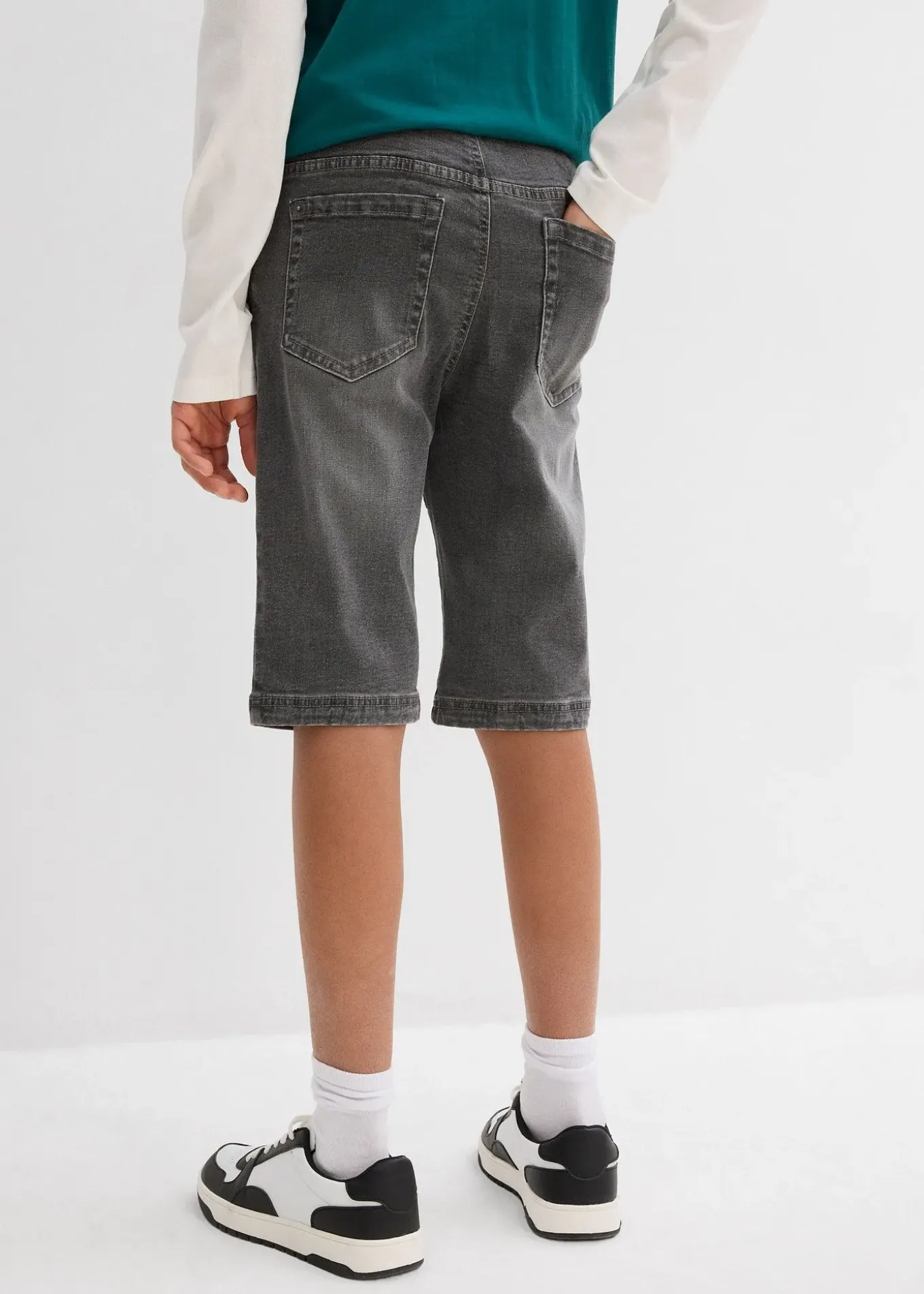 Bermuda en jean extensible à taille élastiquée, Regular