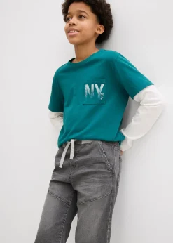 Bermuda en jean extensible à taille élastiquée, Regular