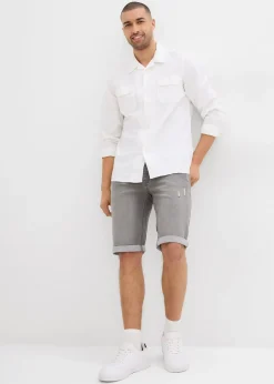 Bermuda en jean extensible, base retroussée, regular