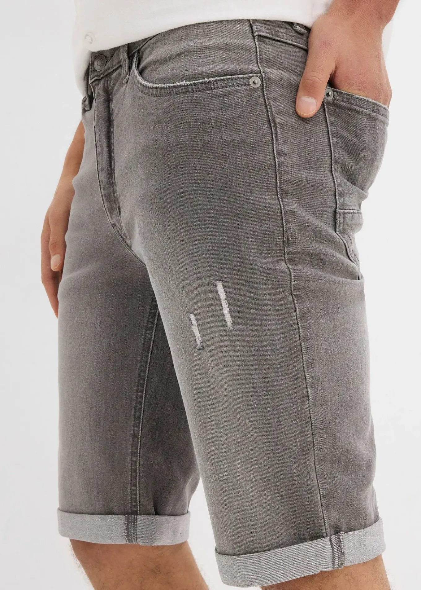 Bermuda en jean extensible, base retroussée, regular