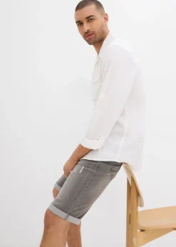 Bermuda en jean extensible, base retroussée, regular