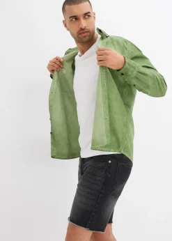 Bermuda en jean extensible à finitions effilochées, loose