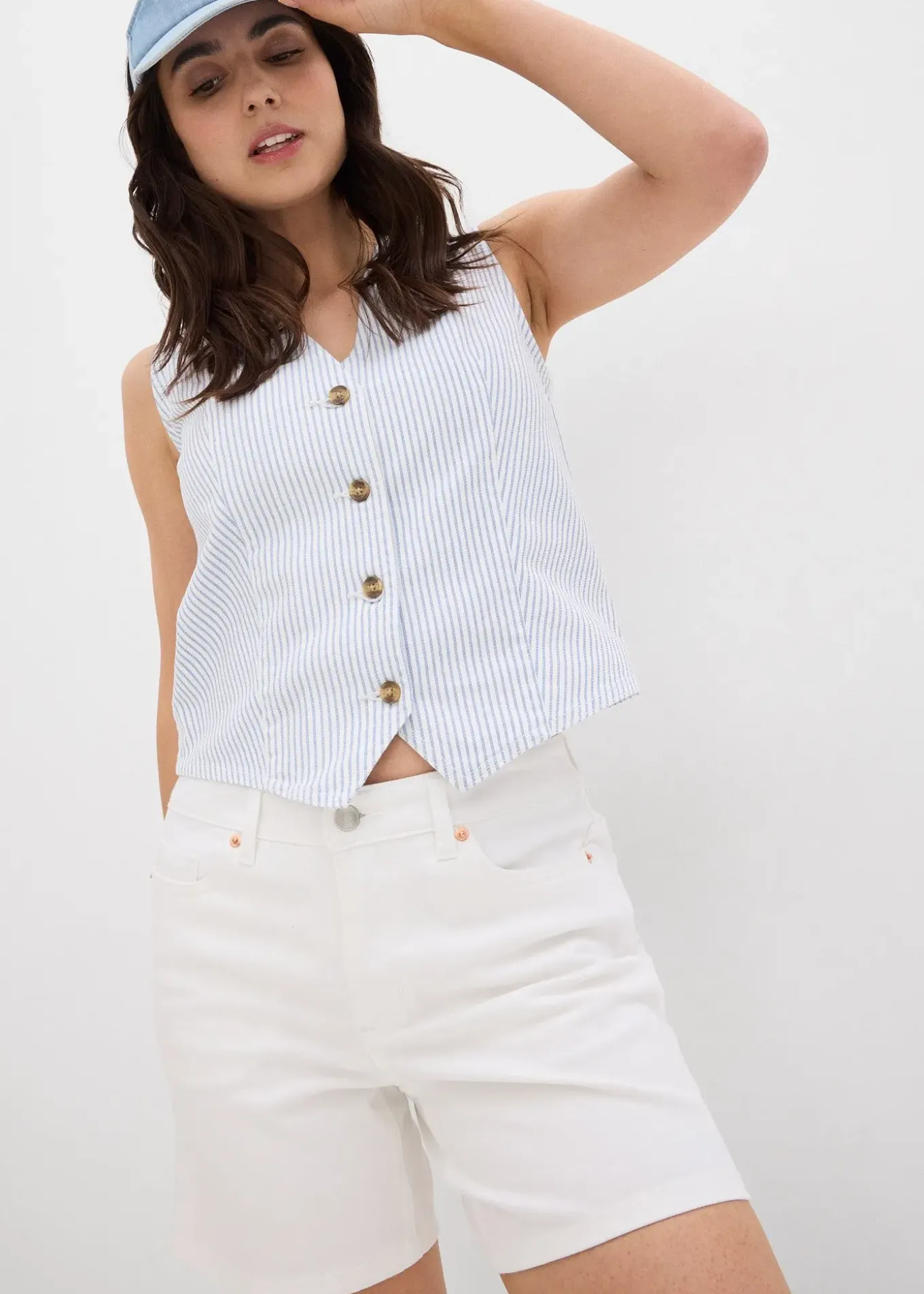 Bermuda en jean taille mi-haute, peu extensible