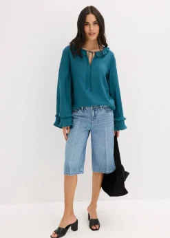 Bermuda en jean taille mi-haute, peu extensible