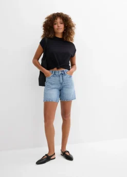 Bermuda en jean taille mi-haute, peu extensible