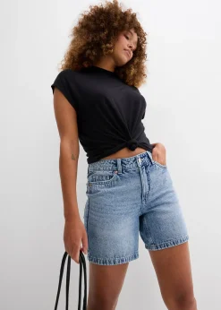 Bermuda en jean taille mi-haute, peu extensible