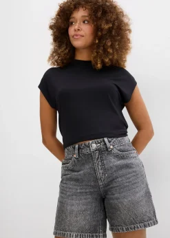 Bermuda en jean taille mi-haute, peu extensible