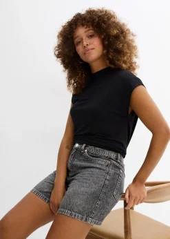 Bermuda en jean taille mi-haute, peu extensible