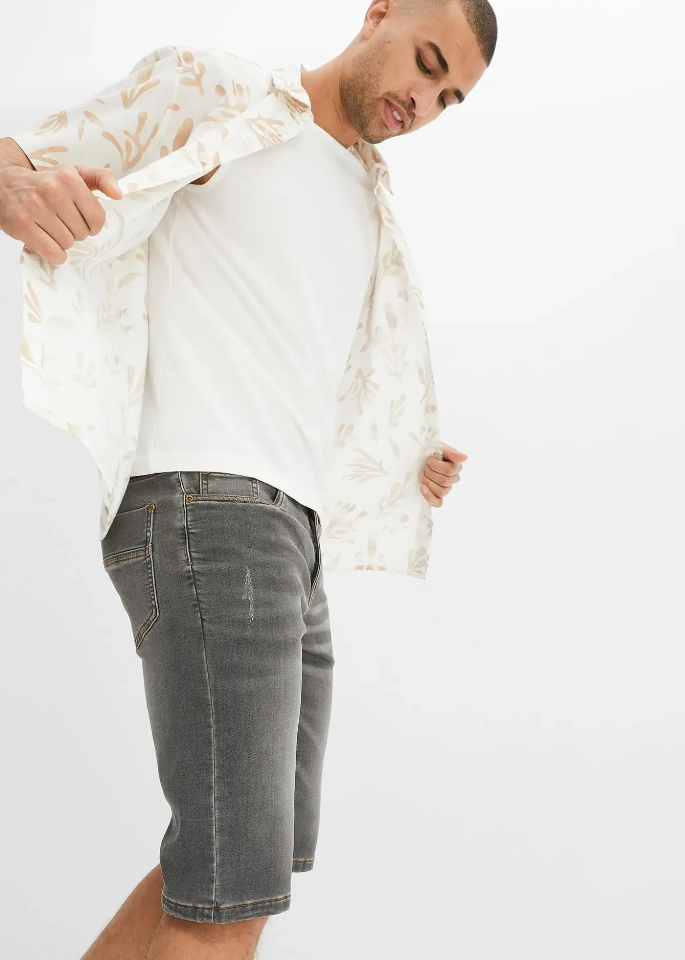 Bermuda en sweat effet jean, coupe ventre confort, regular