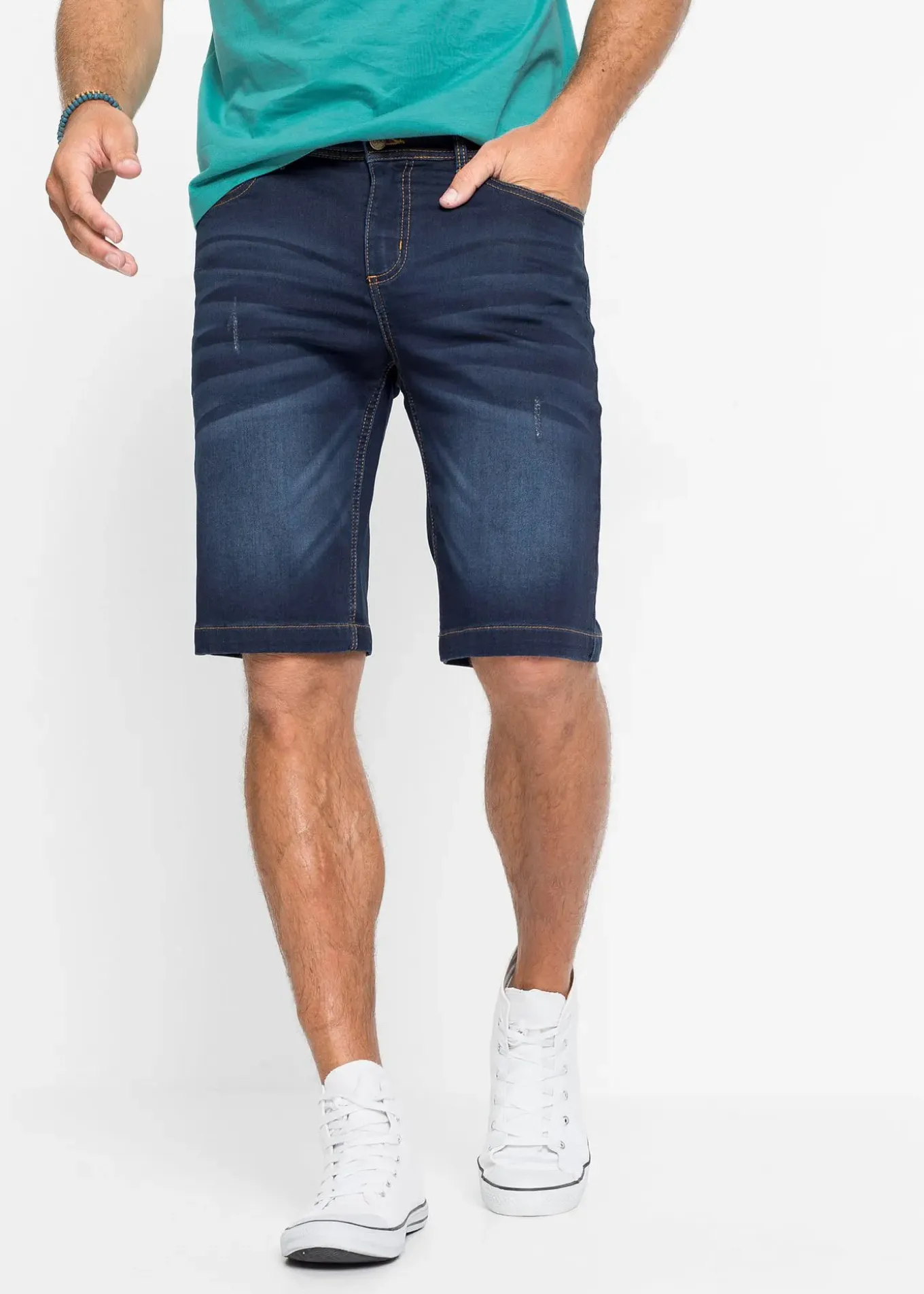 Bermuda en sweat effet jean, coupe ventre confort, regular